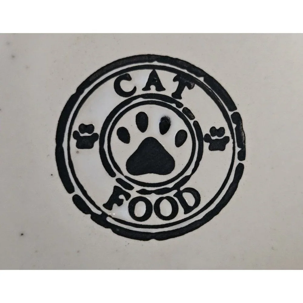 Double Sided Beige Speckled Ceramic Cat Food and Water Dish